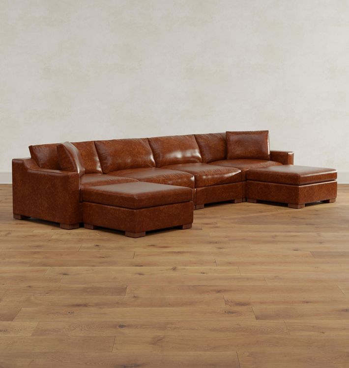 Sublimity Leather 6-Piece Double Ottoman Sectional Sofa