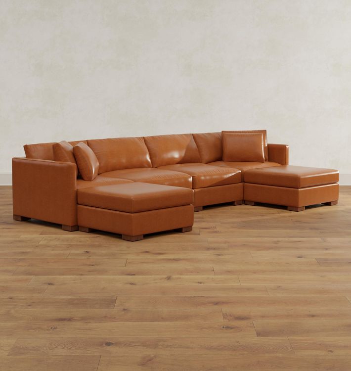 Wrenton Leather 6-Piece Double Ottoman Sectional Sofa
