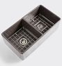 Frost Fireclay Gray Double Kitchen Sink, 33-1/4&quot; x 10&quot; x 18&quot;