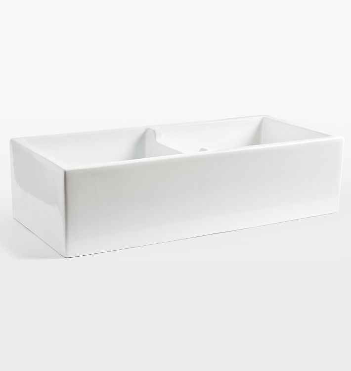 Frost Fireclay Double Kitchen Sink, 39-1/2&quot; x 10&quot; x 18&quot;