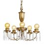 Vintage Polished Brass Colonial Revival Chandelier with Crystal Spears