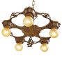 Vintage Art Deco Bare Bulb Chandelier with Polychrome Egyptian Revival Motifs