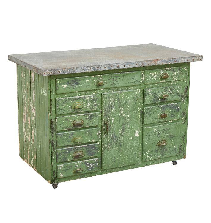 Vintage Industrial Rolling Cabinet with Galvanized Top