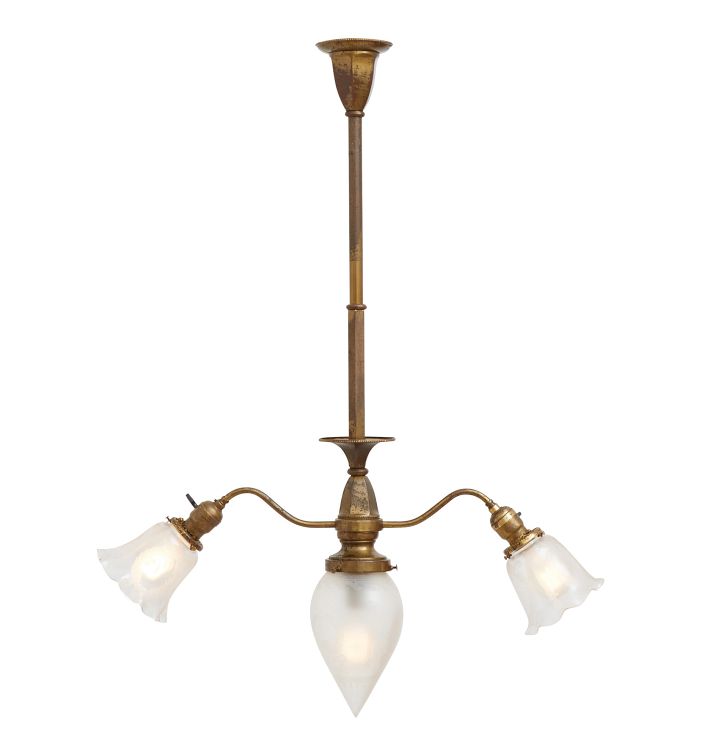 Antique Victorian 3-Light Pendant with Central Teardrop Shade