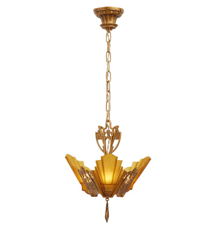 Vintage Art Deco 3-Light Slipper Shade Chandelier