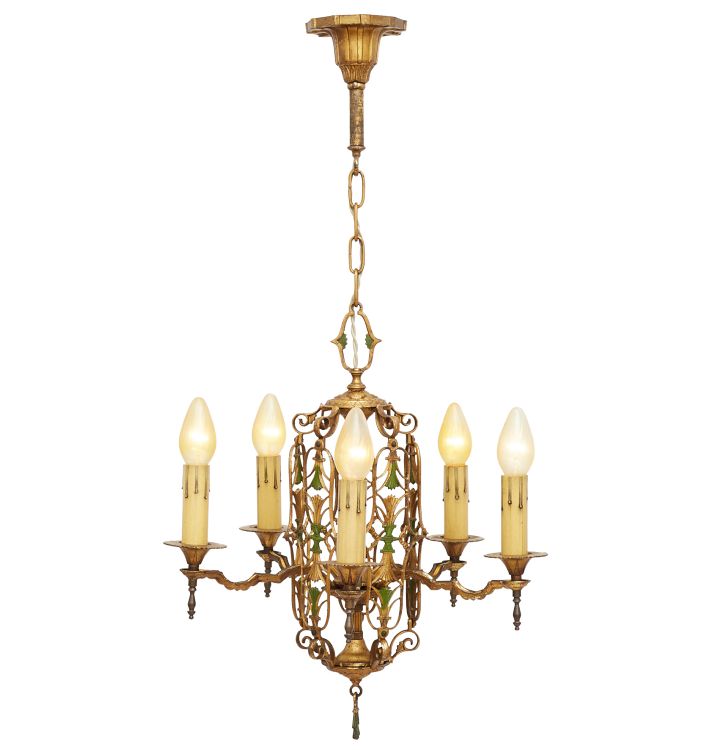 Vintage Stylized Romance Revival Candle Chandelier with Polychrome Highlights