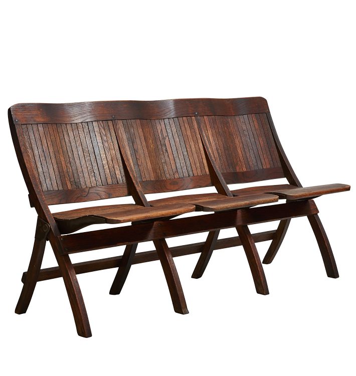 Vintage Oak 3-Seat Folding Bench