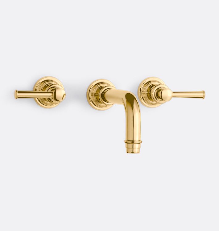 Miramar Lever Handle Widespread Wall Mount Faucet, Burnished Brass Uncoated