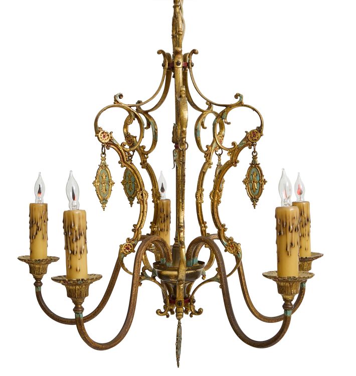 Vintage 5-Light Candle Chandelier with Polychrome Highlights | Rejuvenation