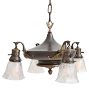 Vintage 4-Light Classical Revival Chandelier with Pressed Glass Starburst Shades