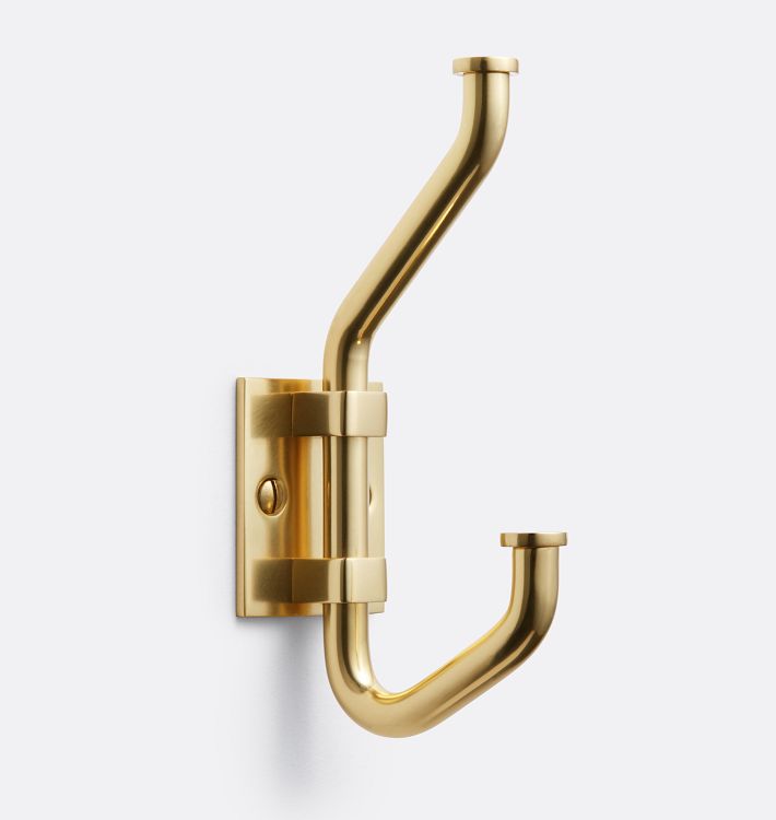 Winfield Double Swivel Hook, Aged Brass