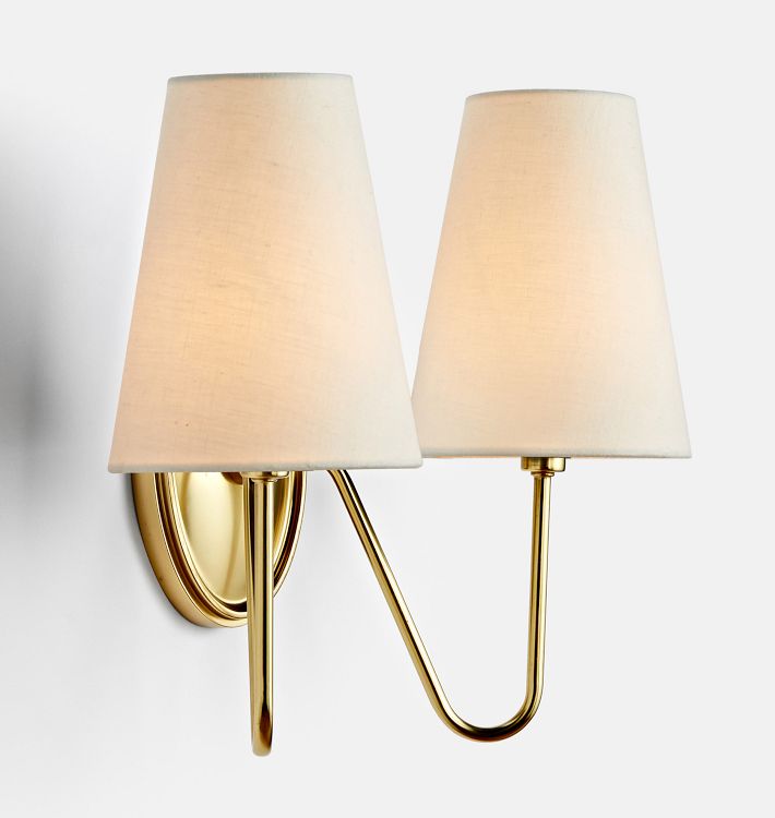 Berkshire Double Sconce, Aged Brass and White Shade