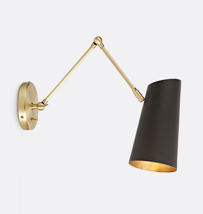 Cypress Articulating Sconce, Brushed Satin Brass - Oil-Rubbed Bronze Shade