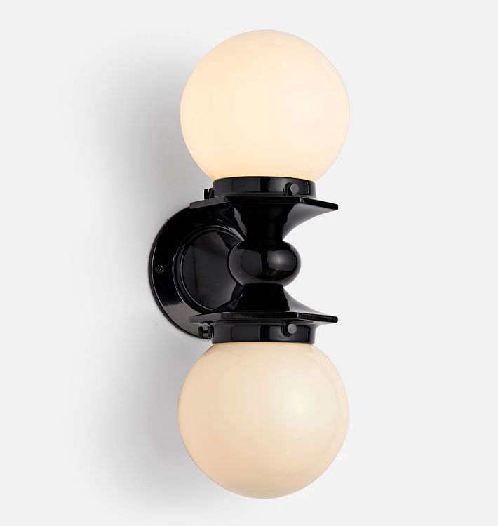 Pittock Double Sconce, Black Enamel - Opal Shade