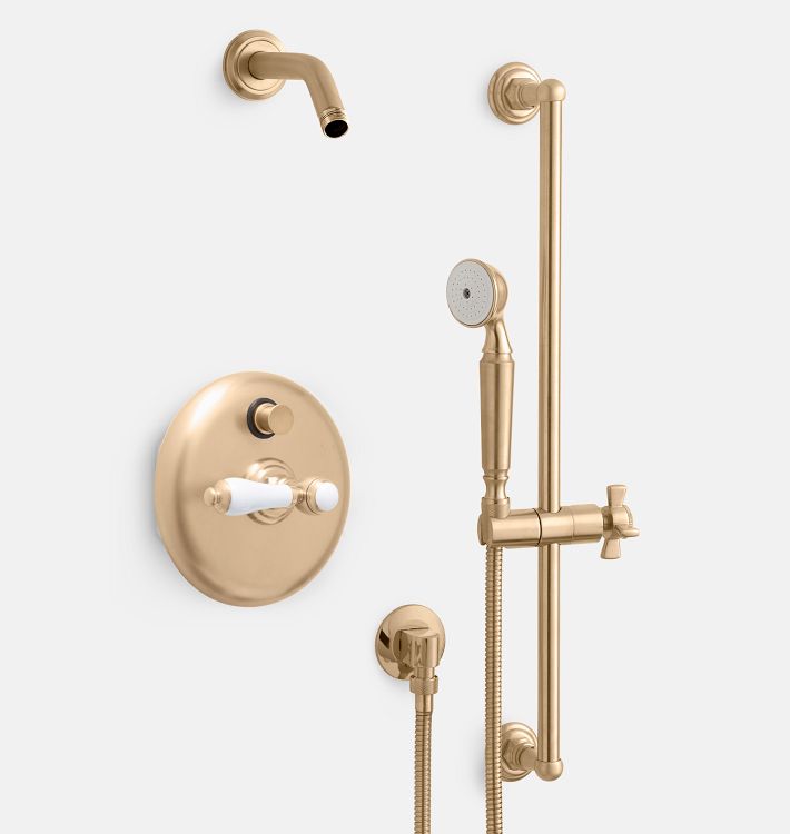 Connor Porcelain Lever Pressure Balanced Shower Set with Handshower, Aged Brass