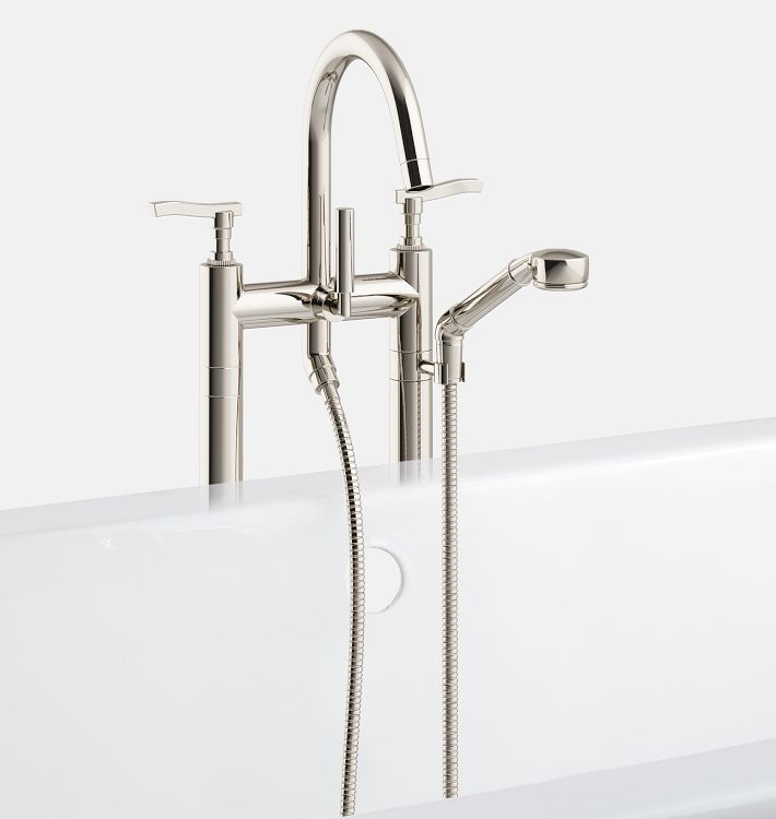 Rigdon Lever Handle Floor Mounted Tub Filler With Handshower - Polished Nickel