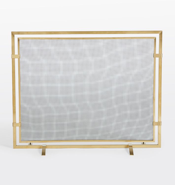 Brass Framed Single Panel Fireplace Screen