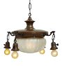 Antique Classical Revival Bowl Chandelier with Wheel Cut Shade and Four Bare-Bulb Satellites