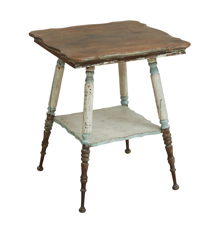 Beautifully Worn Antique Parlor Table with Lower Shelf