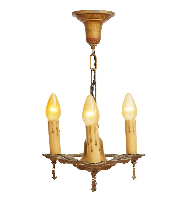 Vintage 3-Light Candle Chandelier with Original Polychrome Highlights