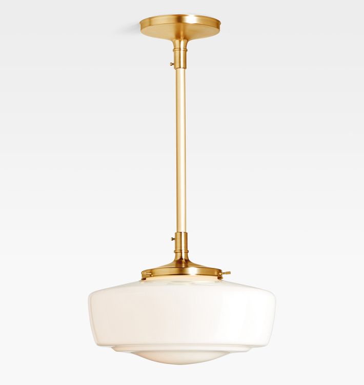 Eastmoreland 6" Fitter Pendant, Aged Brass - 14" Opal Eastmoreland Shade - 32" Length