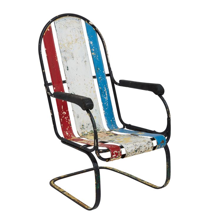 Vintage Red, White, and Blue Cantilevered Patio Chair