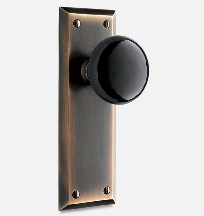 Putman Black Porcelain Knob Mortise Interior Door Set - BA Passage Left