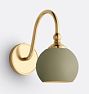 Theo Sconce, Painted Metal Shades - Aged Brass - 6" Matte Moss Painted Metal Globe Shade