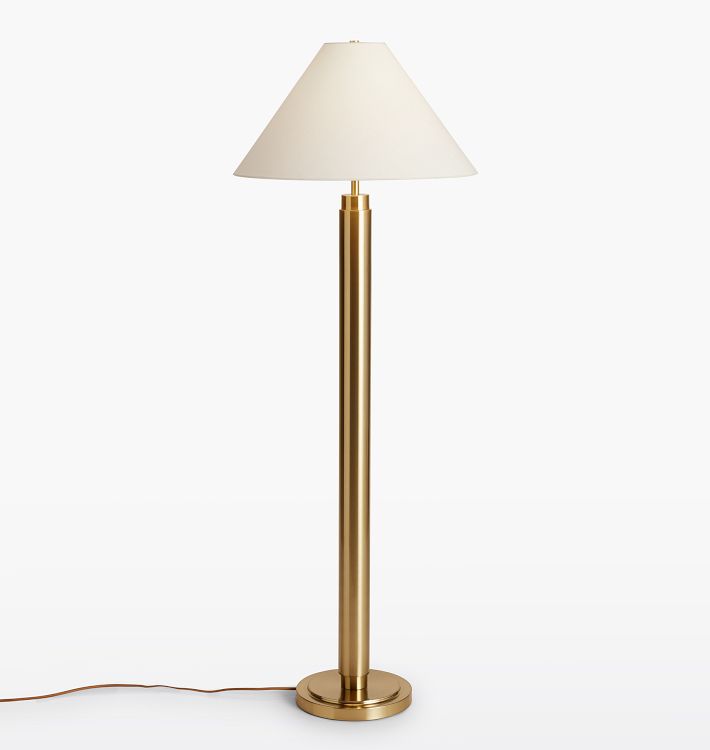 Barden Cylinder Floor Lamp, Antique Brass - White Sloped Shade