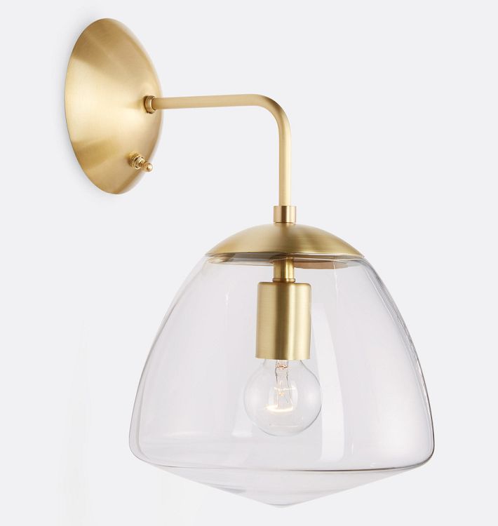 Oswego Sconce, Aged Brass - Clear Glass Shade