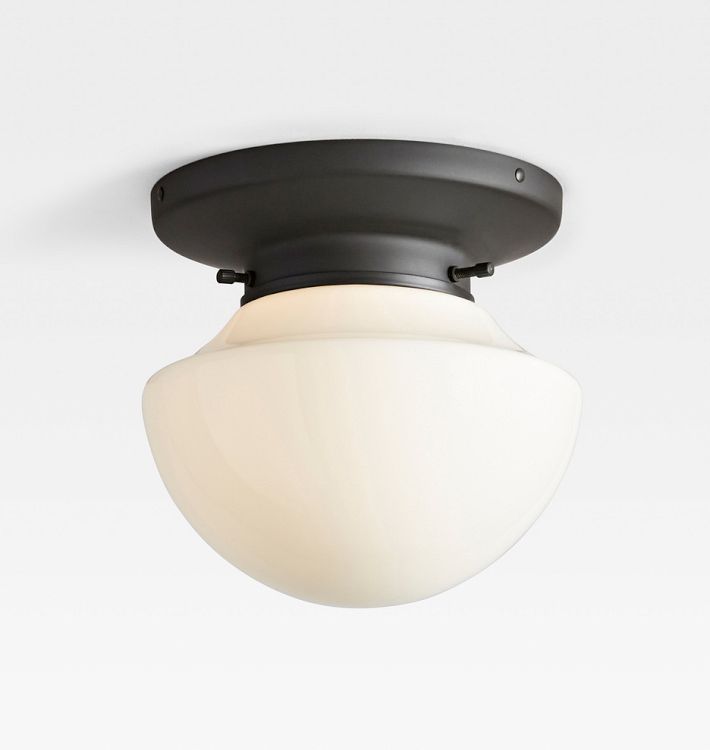 Foster 3-1/4" Fitter Flush Mount, Oil-Rubbed Bronze - Opal Dome Schoolhouse Shade