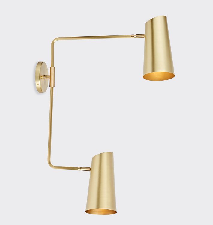 Cypress Double Swing-Arm Sconce, Brushed Satin - Brushed Satin Brass Shade