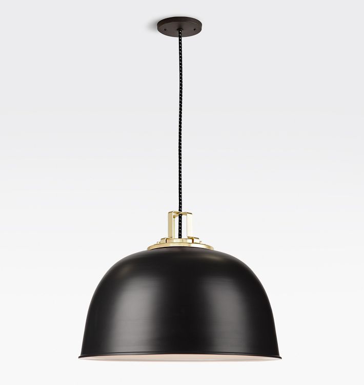 Butte 22" Dome Pendant, Aged Brass Fitter - Matte Black Shade - 45" Length