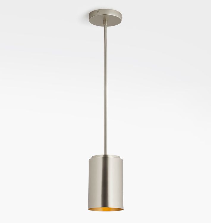 Paige 5" Cylinder Pendant, Brushed Nickel - 32" Length