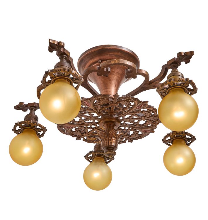 Vintage Romance Revival 5-Light Ornate Bronze Semiflush