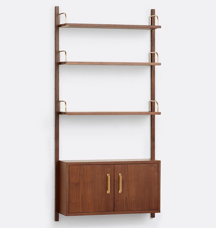 Hart Modular Walnut Shelving Unit with Cabinet