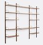 Hart Modular Walnut Triple 12- Shelf with 36" Desk, Aged Brass Hardware