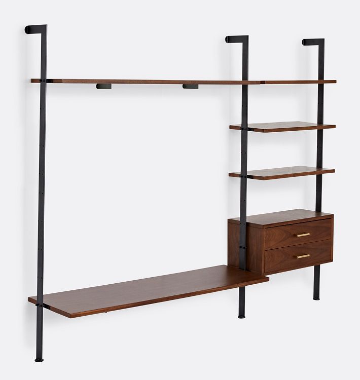 Holgate Walnut Double Modular 5-Shelf 60" Media Stand w Drawers and CP Hrdwr w 72" Rails