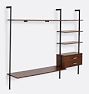 Holgate Walnut Double Modular 5-Shelf 60" Media Stand w Drawers and CP Hrdwr w 72" Rails