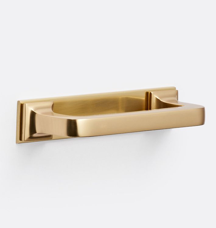 Large Mission Drawer Pull with Rectangle Backplate, 4" - Aged Brass