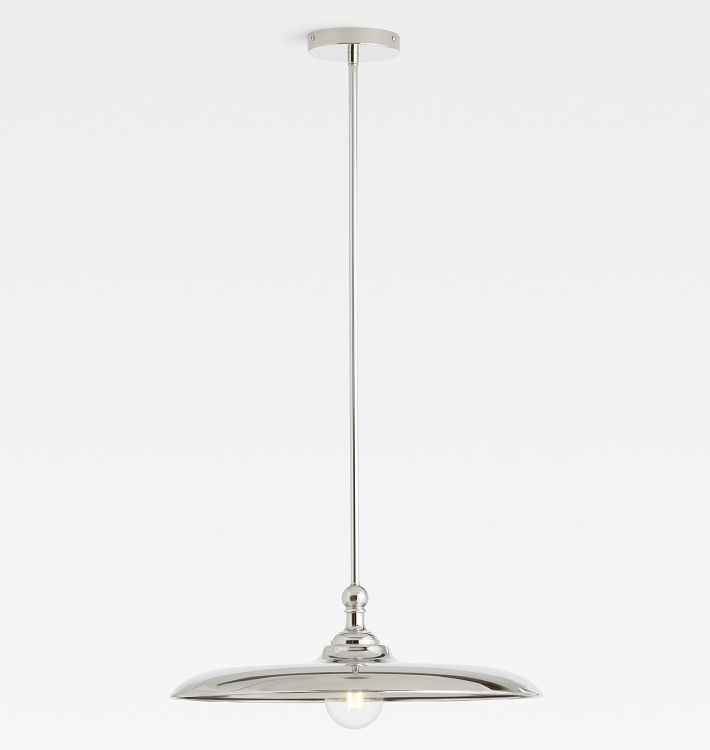 Theo Pendant, Polished Nickel - Polished Nickel Shade - 32" Length - No Vault Mount