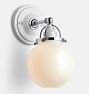 Mist Single Sconce, White Porcelain - Polished Chrome - 6" Opal Globe Shade