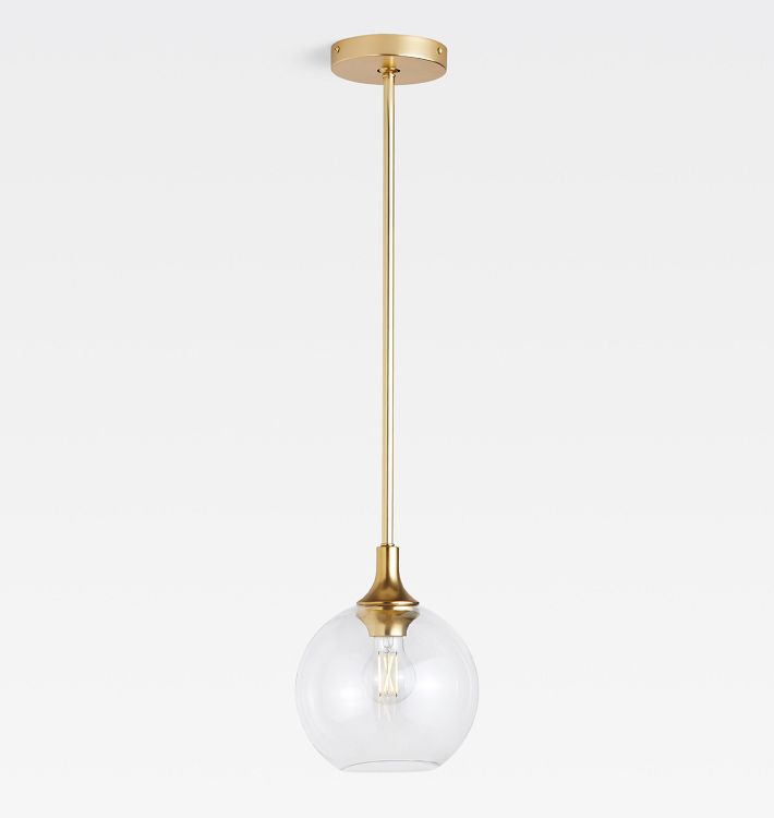 Poplar Pendant, Aged Brass - 8" Poplar Clear Globe Shade - 30" Length