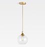 Poplar Pendant, Aged Brass - 8" Poplar Clear Globe Shade - 30" Length