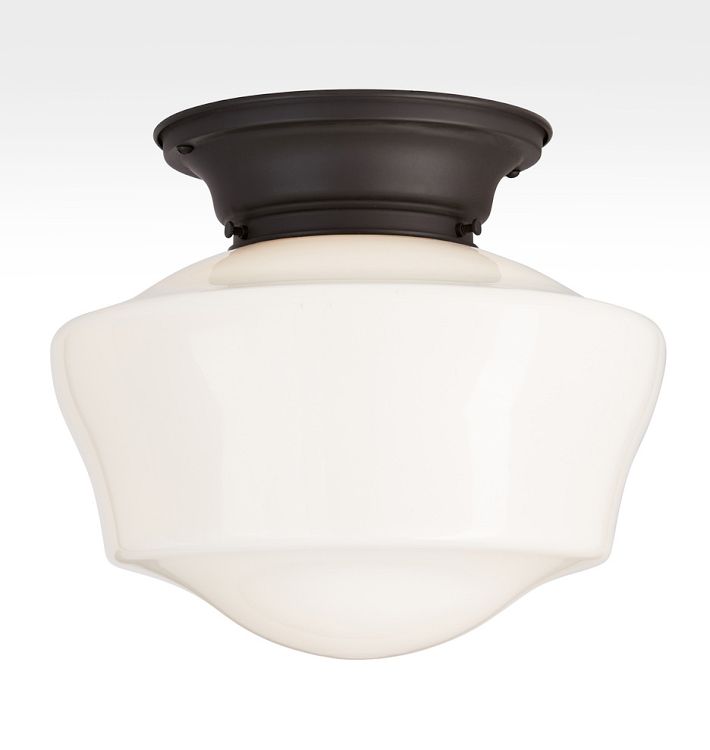 Thurman 4" Fitter Flush Mount, Oil-Rubbed Bronze - Opal Ogee Schoolhouse Shade