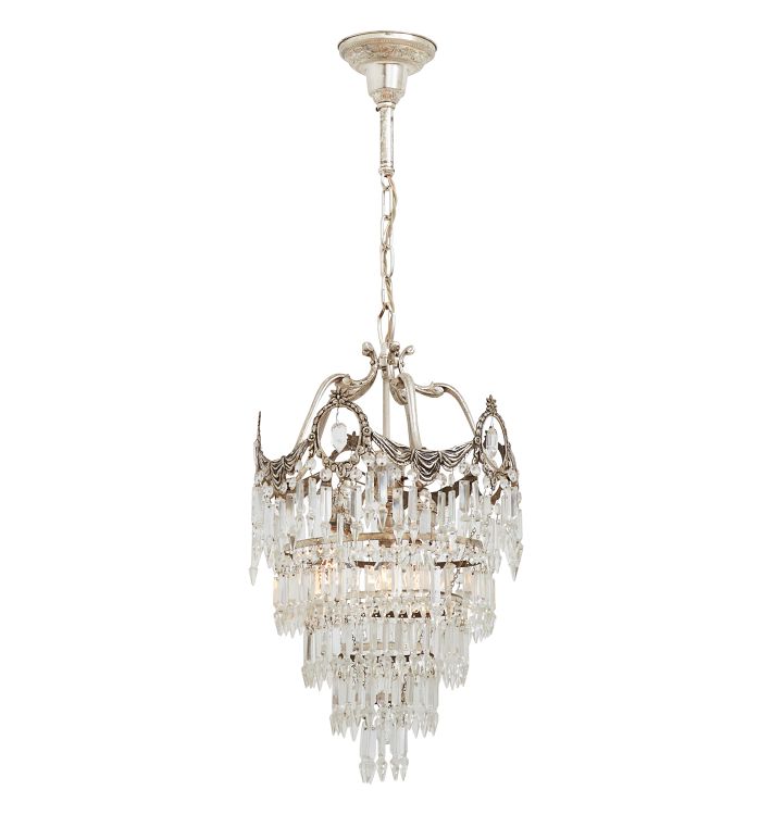 Ornate Vintage Silver Plated Tiered Crystal Chandelier