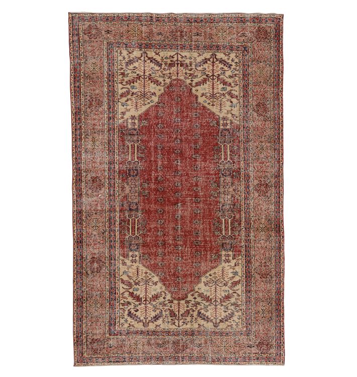 Vintage Turkish Hand-Knotted Area Rug in Rich Red Tones