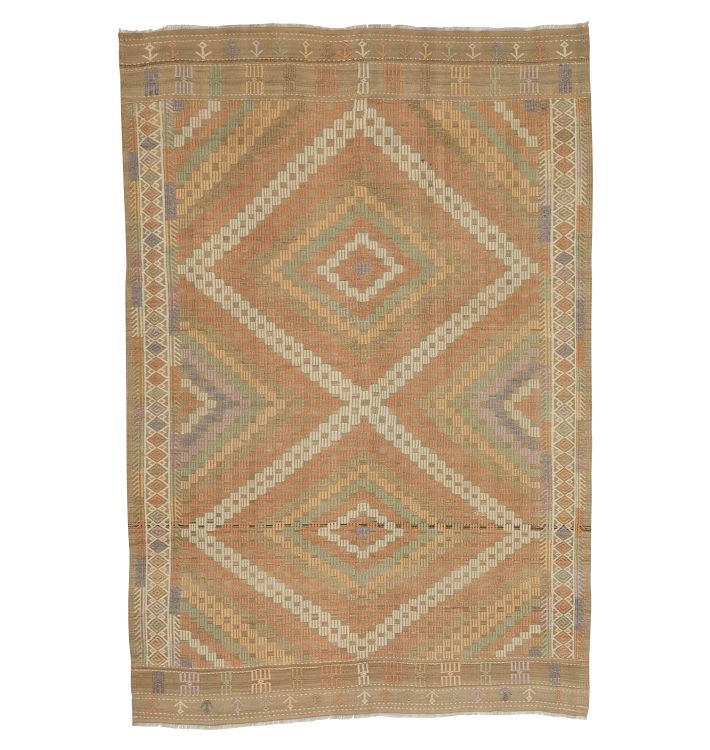 Vintage Anatolian Flat Woven Rug in Soft Tones