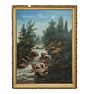 Vintage Wooded Stream Oil Painting in Original Plaster Frame