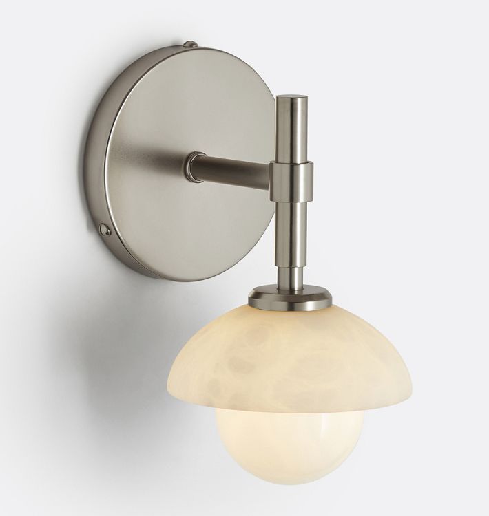 Greenwich Sconce, Brushed Nickel - Alabaster Stone Bowl Shade